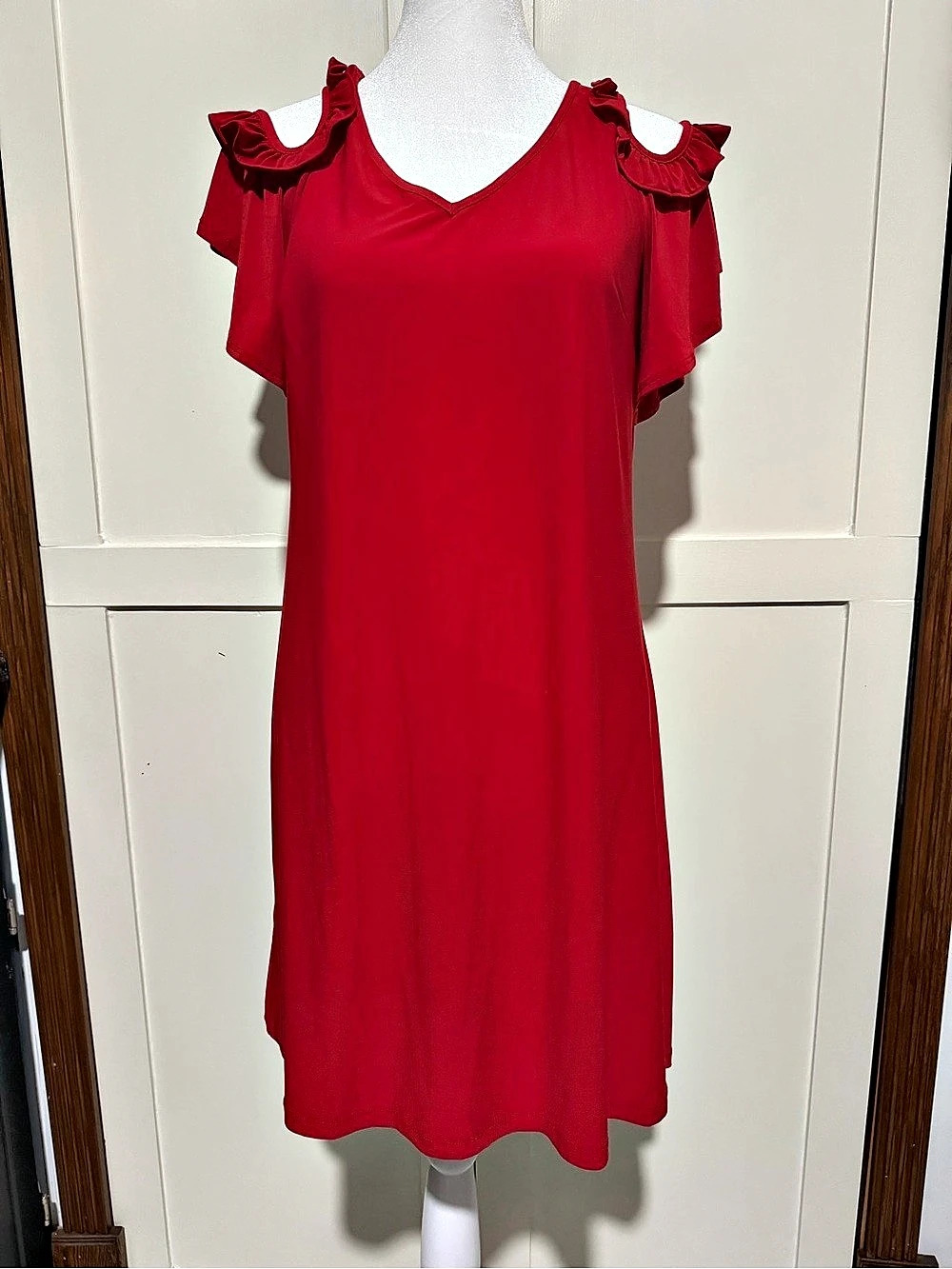 MSK Red Cold Shoulder Mini Dress Size Small Like New
